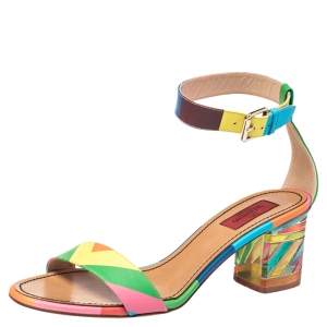 Pre Owned Valentino Multicolor Leather Plexiglass Heel Ankle Strap Sandals Size 40
