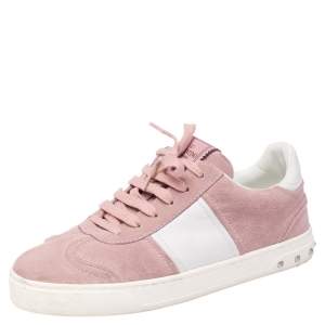 Valentino Pink/White Suede and Leather Flycrew Lace Up Sneakers Size 37