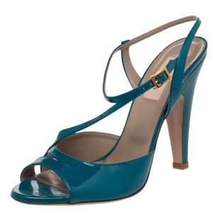 Valentino Blue Patent Leather Peep Toe Sandals Size 38.5