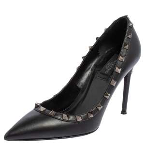 Valentino Black Leather Rockstud Pointed Toe Pumps Size 37