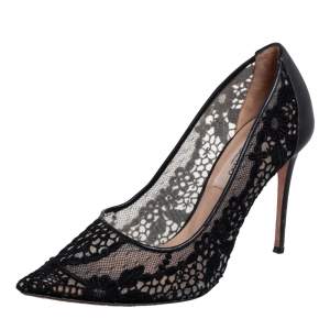 Valentino Black Lace and Leather Fusion Pointed Toe Pumps Size 35.5
