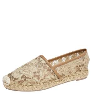 Valentino Beige Leather And  Lace Espadrille Flats Size 36 