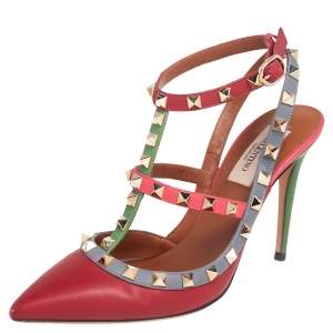 Valentino Multicolor Leather Rockstud Ankle Strap Sandals Size 37