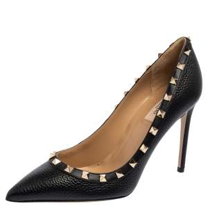 Valentino Black Leather Rockstud Pointed-Toe Pumps Size 39.5