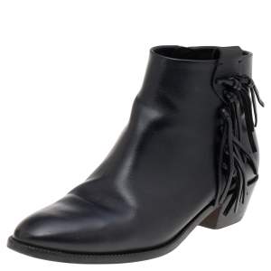مملوكة مسبقًا Valentino Black Leather Fringe Boots Size 40