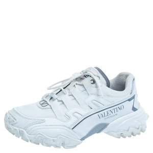 Pre Owned Valentino White Leather And Fabric Climbers Vlogo  Sneakers Size 37.5