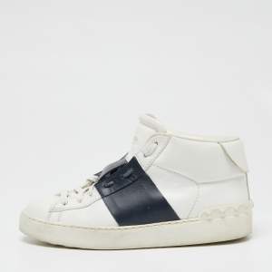 Pre Owned حذاء رياضي فالنتينو جلد أبيض/أزرق عنق طويل مقاس 36