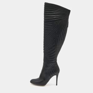 مملوكة مسبقًا Valentino Black Leather Over The Knee Boots Size 38.5