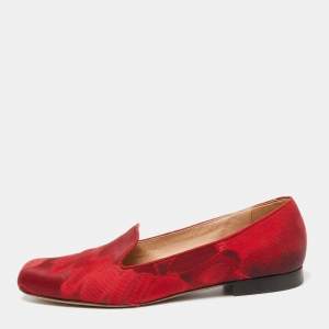 Valentino Red Satin Embroidered Smoking Slippers Size 40   