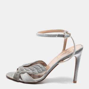Pre Owned Valentino Grey Velvet Angelicouture Ankle-Strap Sandals Size 39