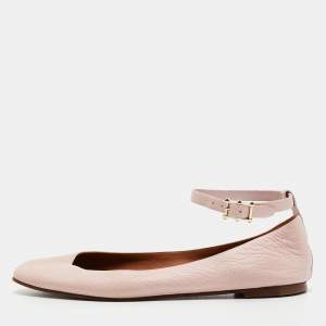 Pre Owned Valentino Pink Leather Ankle Strap Ballet Flats Size 38.5