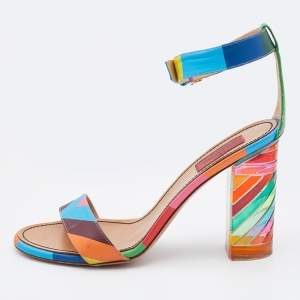 Pre Owned Valentino Multicolor Leather 1973 Rainbow Ankle Strap Sandals Size 40