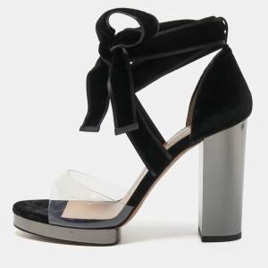 Pre Owned Valentino Black Velvet and PVC Ankle Sandals Size 39
