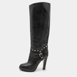 Valentino Black Leather Rockstud Mild Calf Boots Size 38