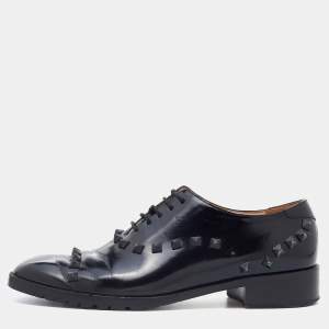 Valentino Black Leather Rockstud Lace Up Oxfords Size 36