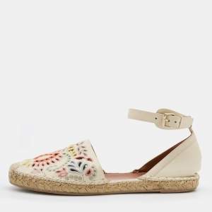 Valentino Multicolor Embroidered Leather Ankle Strap Espadrille Flats Size 41
