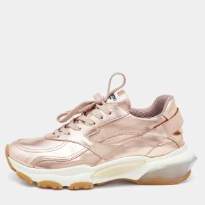 Pre Owned Valentino Metallic Rose Gold Leather Bounce Sneakers Size 38.5
