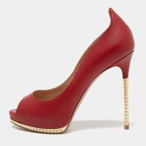 Pre Owned Valentino Red Leather Rockstud Pumps Size 36.5 