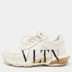 Pre Owned Valentino White Leather VLTN Lace Up Sneakers Size 38