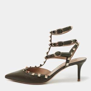 Pre Owned Valentino Green Leather Rockstud Pumps Size 39