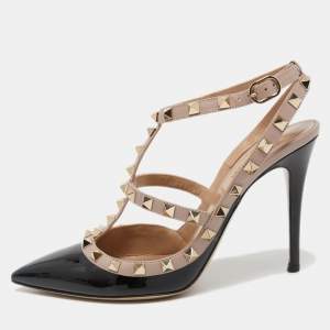 Valentino Black/Beige Patent and Leather Rockstud Pumps Size 38.5