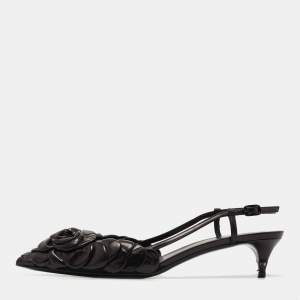 Pre Owned Valentino Black Leather 03 Rose Edition Atelier Slingback Pumps Size 37.5