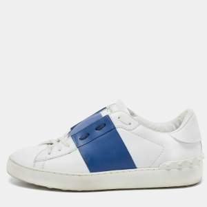 Pre Owned Valentino White/Blue Leather Open Low Top Sneakers Size 40