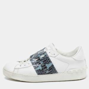 Pre Owned Valentino White Leather and Python Low Top Sneakers Size 40