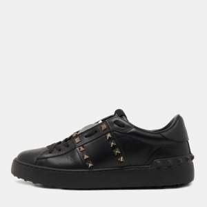 Pre Owned Valentino Black Leather Rockstud Untitled Sneakers Size 39