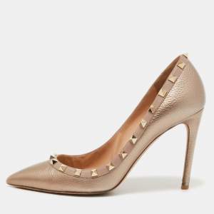 Pre Owned Valentino Metallic Bronze Leather Rockstud Pumps Size 39