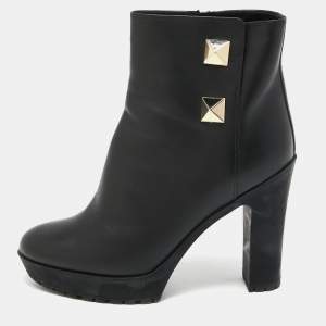 Pre Owned Valentino Black Leather Ankle Boots Size 40