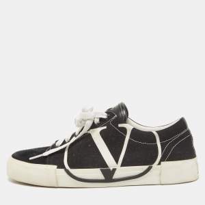 Pre Owned Valentino Black Suede and Canvas V Logo Low Top Sneakers Size 40