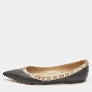 Pre Owned Valentino Black Leather Rockstud Ballet Flats Size 35