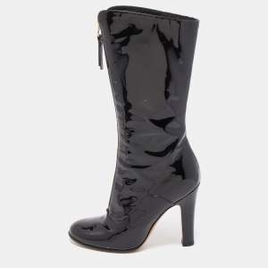 Pre Owned Valentino Black Patent Leather Knee Length Boots Size 38