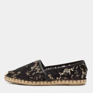 Pre Owned Valentino Black Lace Espadrille Flats Size 41