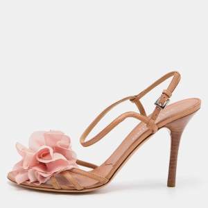 Pre Owned Valentino Beige Leather Ankle Strap Sandals Size 38.5