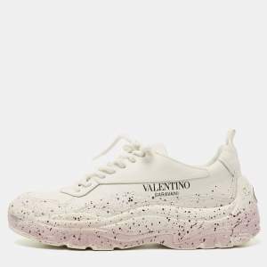 Pre Owned Valentino White/Purple Leather Gumboy Paint Splatter Sneakers Size 38.5
