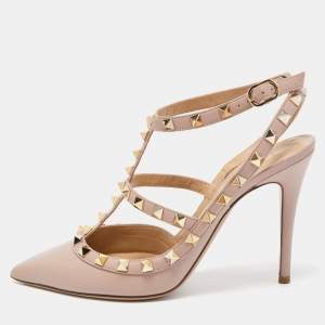 Pre Owned Valentino Dusty Pink Leather Rockstud Ankle Strap Pumps Size 37