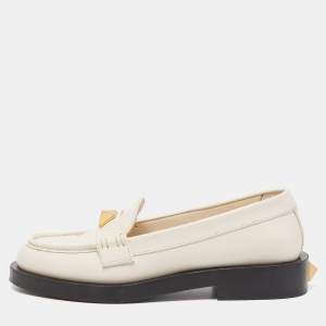 Pre Owned Valentino Cream Leather Roman Stud Loafer Size 38