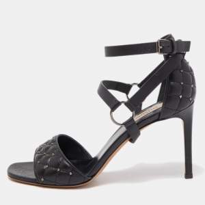 Pre Owned Valentino Black Leather Rockstud Ankle Strap Sandals Size 39