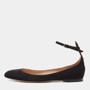 Pre Owned Valentino Black Suede Ankle Strap Ballet Flats Size 38