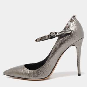 Pre Owned Valentino Metallic Leather Rockstud Pumps Size 41