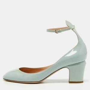 Pre Owned Valentino Light Blue Patent Leather Tan-Go Pumps Size 40