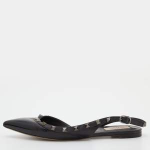 Pre Owned Valentino Black Patent and Leather Rockstud D'orsay Flats Size 38