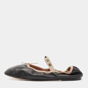 Pre Owned Valentino Black Leather Rockstud Mary Jane Ballet Flats Size 41.5