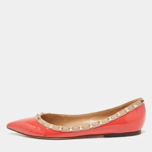 Pre Owned Valentino Red Patent Leather Rockstud Ballet Flats Size 38