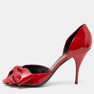 Pre Owned Valentino Red Patent Leather Bow Open Toe D'orsay Pumps Size 41