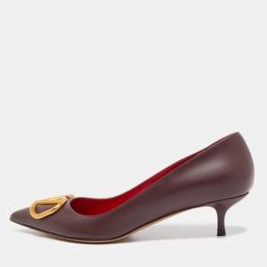 Pre Owned Valentino Burgundy Leather Escape V Logo Pointed Toe Pumps Size 38