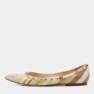 Pre Owned Valentino Multicolor Leather Rockstud Native Couture 1975 Ballet Flats Size 39