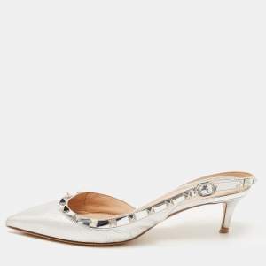 Pre Owned Valentino Silver Leather Rockstud Slingback D'orsay Pumps Size 38